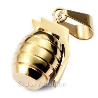 MEN Gold Stainless Steel Grenade Pendant Necklace vj811  