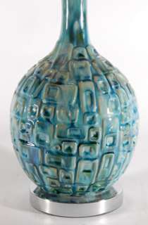 27 High Jordan Turquoise Blue Carved Pottery Table Lamp  