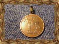 COIN JEWELRY~MOOSE PENDANT NECKLACE NORWAY 5 ORE  