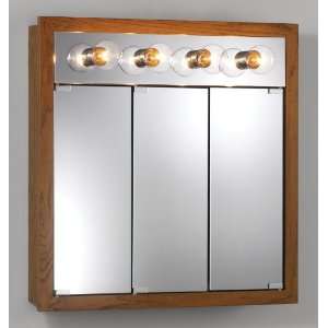    View with Four Bulb Light Honey Oak Medicine Cabinet