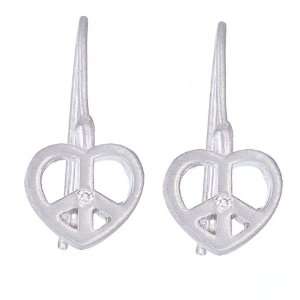   White gold Love and Peace Sign earrings with White diamonds Jewelry