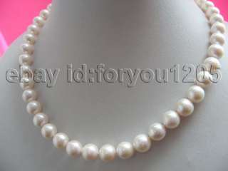 Genuine Natural White Round 10mm Pearl Necklace Zircon  