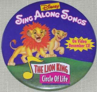 Disney 12/13/94 Lion King Circle Life VHS Promo Button  