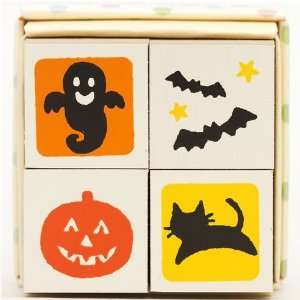  Halloween wooden stamp set 4 pieces ghost pumpkin Toys 