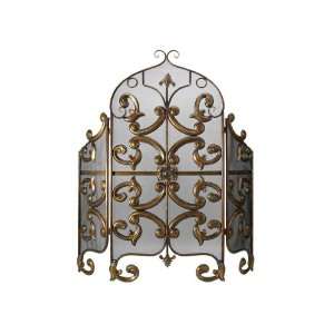 : Stamped Scroll Pattern Fireplace Screen Iron Panel Folding Antique 