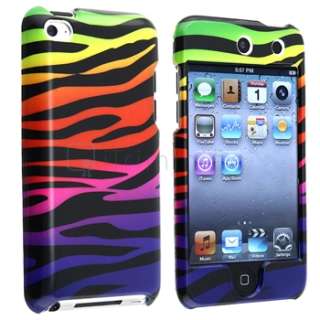 Purple Stylus+Colorful Zebra Hard Snap on Case Cover For iPod touch 4 