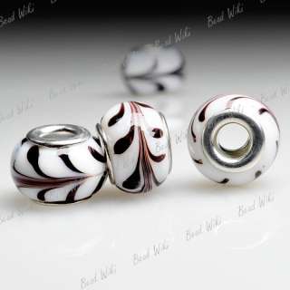 White Murano lampwork Glass Bead Fit European Charm Bracelet 