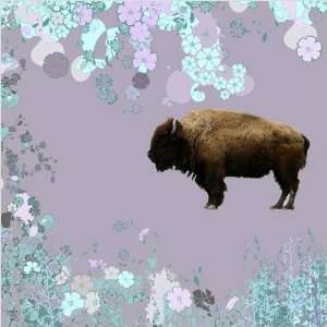   LI  Animals Buffalo in Flowers Limited Edition Wall Art Panel in Lilac