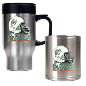  Miami Dolphins NFL Travel Mug & Stainless Can Holder Set 