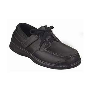  Orthofeet Mens Tie Less Boat Shoes   Black   A24456 01 