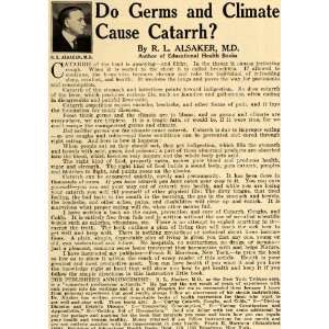  1918 Ad Germs Cause Catarrh R L Alsaker Health Books 