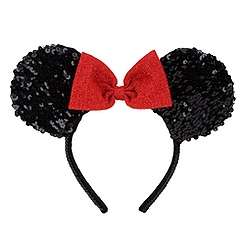 Disneys Sequin Minnie Mouse Headband with Ears and Red Glitter Bow