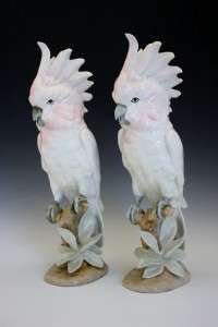 C1940 PAIR ROYAL DUX FIGURES OF COCKATOOS WHITE W/ PINK 15 1/2 HIGH 