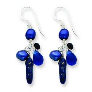   Silver Blue Sandstone/Dark Blue Cultured Pearl Earrings Jewelry