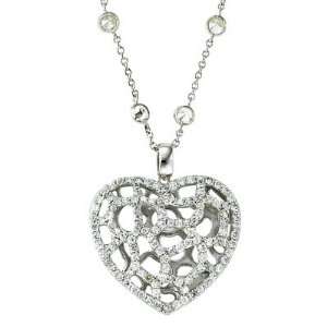  Sterling Silver Web CZ Cubic Zirconia Crystal Stone Heart 