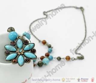 Fashion Turquoise flower bronze crystal necklace  