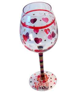 Love You Hand Painted Wine Glass w/ Charm  MoMo Panache  