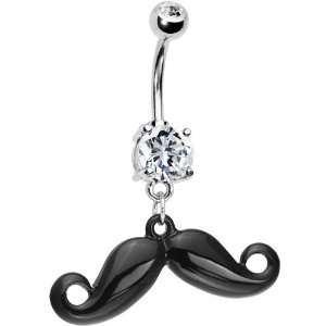  Crystalline Gem Black Mustache Belly Ring: Jewelry