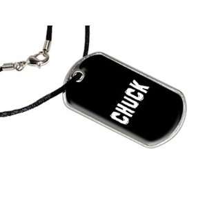 Chuck   Name Military Dog Tag Black Satin Cord Necklace 