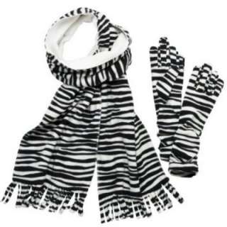 Womens Zebra Print Fleece Gloves & Scarf Set  