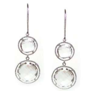   Large Round Faceted Clear Quartz Two tiered Dangle Earrings: Jewelry
