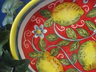  Italian Pottery TUSCAN LEMONS ROSSO RED Oval Serving Platter Dish