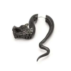  New boho dragon carved tribal black horn bone single 