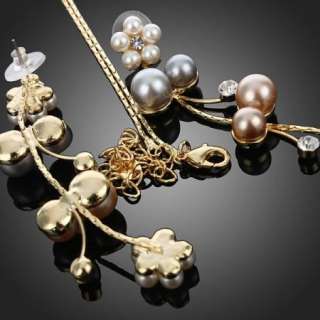 ARINNA Lady Ivory Pearl Flower Rhinestone Necklace Earring Set 
