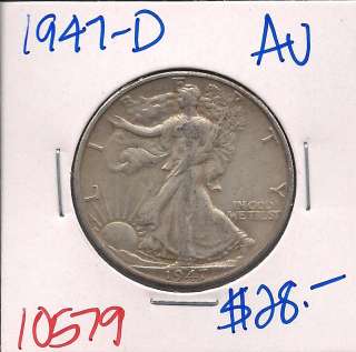 1947 D Liberty Half Dollar Almost Uncirculated #10579+  