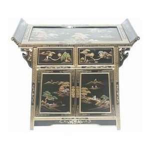  Chinese Black Landscape Altar Cabinet