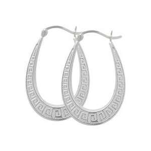    Genuine Sterling Silver Greek Key Oval Hoop Earrings Jewelry