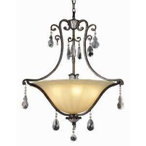     Six Light Pendant with Crystal Accent, Champagne Iridescent Glass
