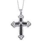  Silver 1/2ct TDW Black and White Diamond Cross Necklace 
