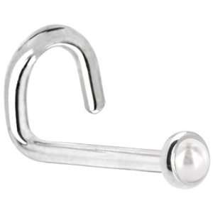   14KT White Gold 2mm Akoya Pearl Left Nostril Screw  20 Gauge Jewelry