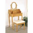   Queen Anne Style Oak Finish Wood Vanity Table Stool/Bench & Mirror Set