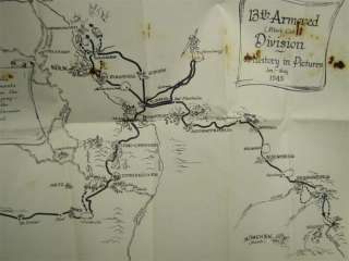 Vintage Picture Map 13th Armored Division WWII Movement  