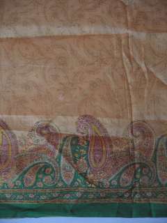 Cream Green Pure Silk Antique Sari Fabric Curtain Drape  