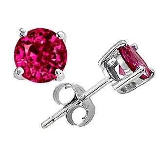   tm) Round 7mm Created Pink Ruby Earring Studs in .925 Sterling Silver