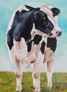 Holstein cow farm hereford calf fine art painting  