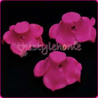 Handmade Pink Polymer Clay Flower Beads 20mm Rose (10)  