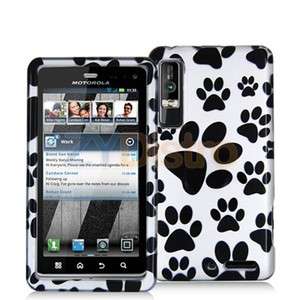 Dog Paw Black Silver Hard Skin Case Cover Accessory for Motorola Droid 