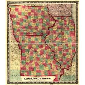    1857 railroad Map of Illinois, Iowa & Missouri