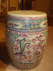 Antique Chinese Famille Rose Dragon Phoenix Garden Seat, late 19th C 