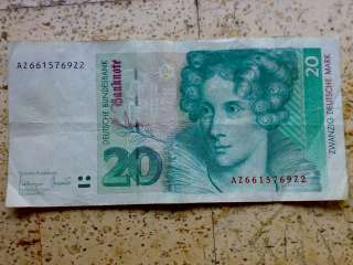 20 DM Schein Geld Geldschein Banknote Deutsche Mark  