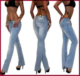 10u) Damen Bootcut Hüft Jeans Hose Light Blue 34 XS   42 XL  