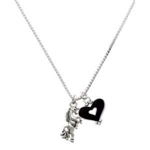  Unicorn and Black Heart Charm Necklace: Jewelry