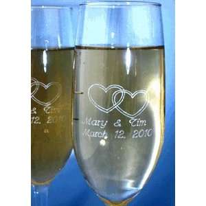   Toasting Flute   Engraved Glass with Joined Hearts