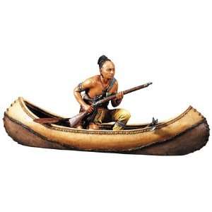  Indian Warrior In Canoe   Collectible Figurine Statue 