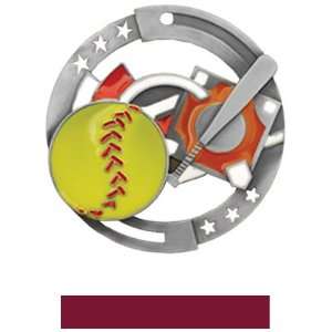 Custom Hasty Awards Softball Color Medals M 545O SILVER MEDAL/MAROON 