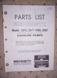 1973 Bennett Gas Pump Parts List 2076 2077  2086 2087 z  